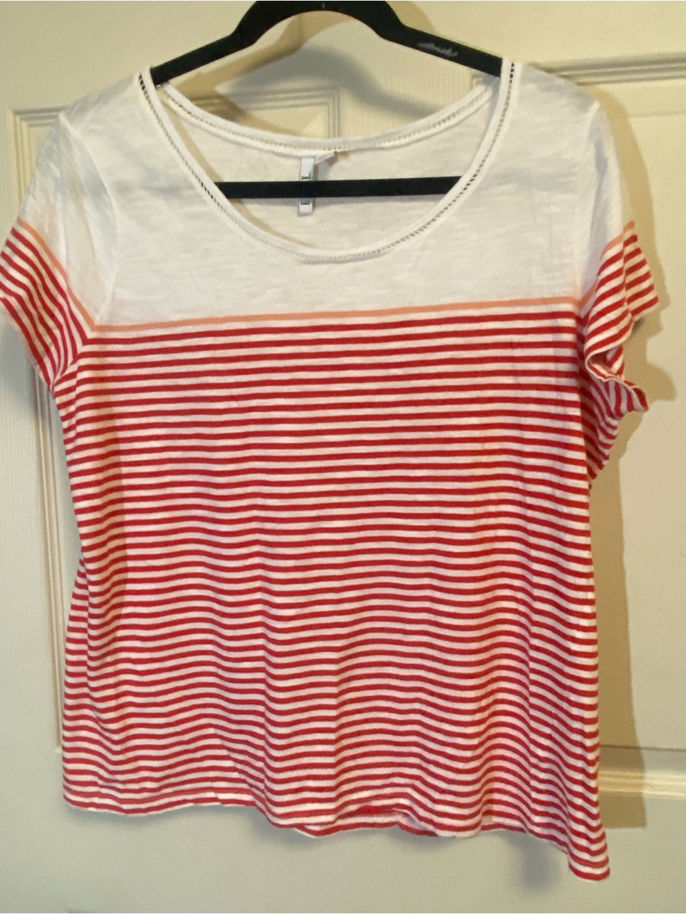 Elle Red and White Striped Short Sleeve Scoop Neck Tee